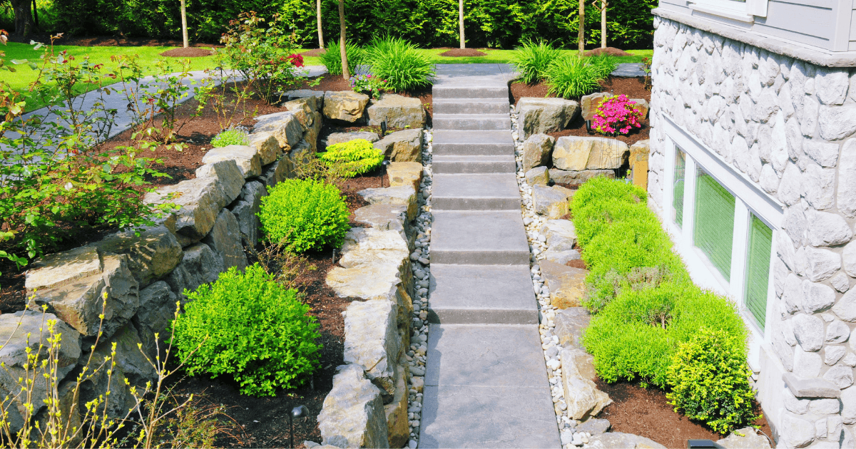 Terraced Layout - Multi-level garden with stone steps